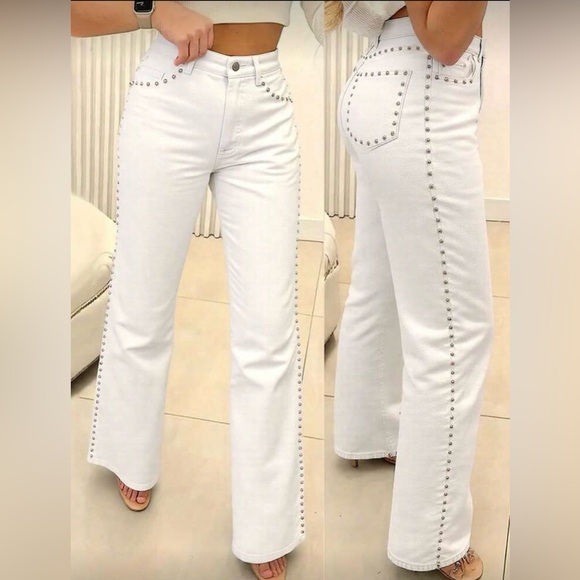 Denim - White Studded Jeans